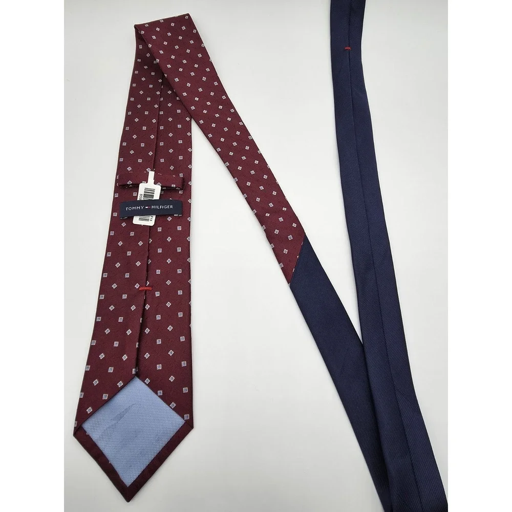 Tommy Hilfiger 100% Silk Geometric Crimson Blue Tie 57